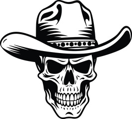 Cowboy Skull In A Hat Logo Monochrome Design Style
