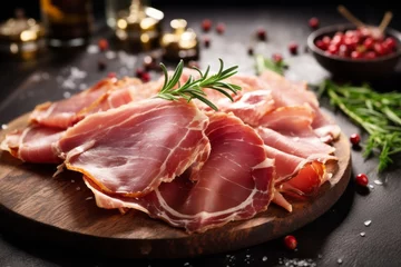 Fotobehang Italian speck smoked prosciutto - typical food made of pork meat in Italy  - Generative AI © Fabio