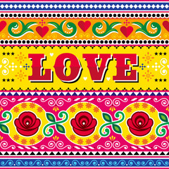 Pakistani and Indian vector love pattern or Valentine's Day greeting card with  roses, Diwali vibrant decoration
- 622528471