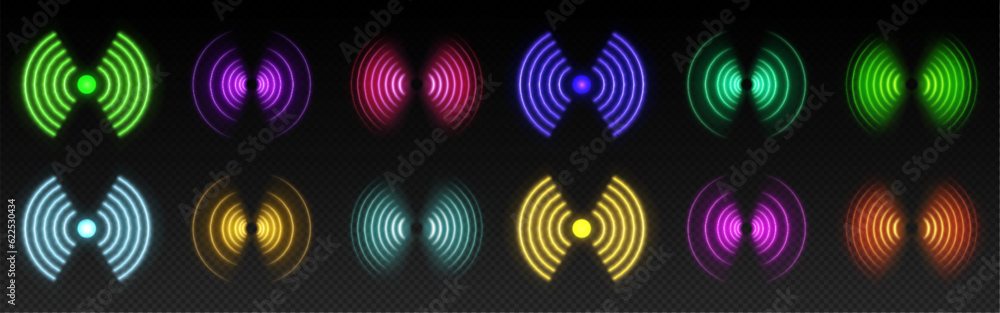 Aufkleber 3d wifi neon light symbol technology vector effect. abstract wireless wave sign glow icon. sound sca