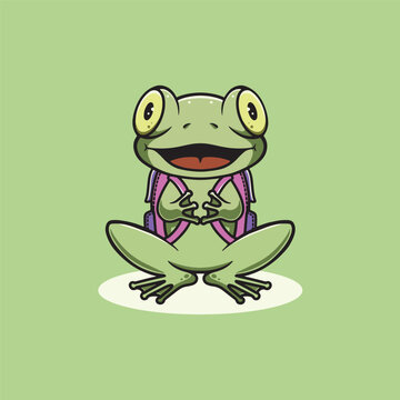 Cute frog ready go to school cartoon illustration