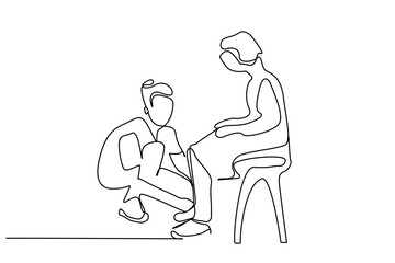 young girl helping her grandma old woman dressing her shoes tying her laces life line art