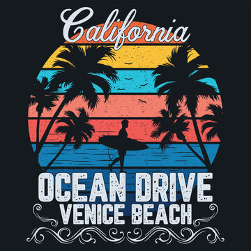 California ocean drive Venice beach, Shady Beach Summer T-shirt Design Vector, Family Vacation T-shirt Design Graphic, Summer Sun Watermelon T-shirt Design,