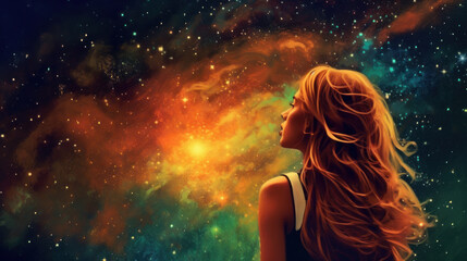girl looks into space.