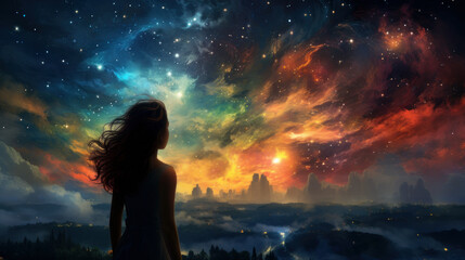Obraz premium girl looks into space.