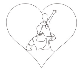 One line drawing of father and daughter in bye bye action pose in love symbol. Parents and father day single line art vector illustration