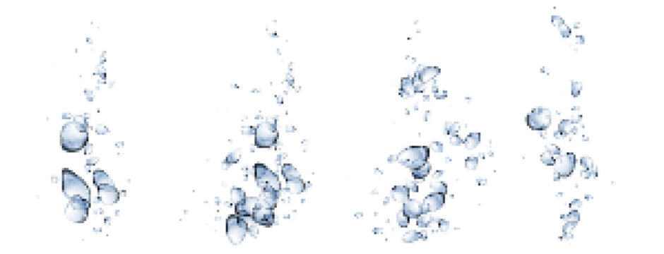 Underwater bubble drop air splash vector texture. Isolated realistic fizzy under water soda effect. 3d aquarium oxygen ball flow. Carbonated champagne vapor border. Clear black gel liquid droplet