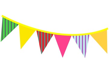 Banner with garland of flags and ribbons. Holiday Party background for birthday party, carnaval isolated on white. Illustration
