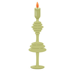 Vector isolated vintage victorian flat decorative candlestick with scented candle.