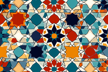 Fototapeta na wymiar Spectacular Moroccan national symbols, embracing minimalist zellige style. Perfect for commemorating Morocco's national day with traditional geometric patterns. Generative AI