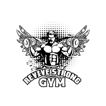Vintage Fitness Revive Strong Gym Sport Logo Vector Grunge