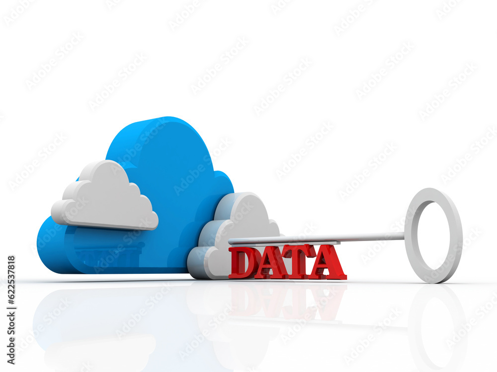 Poster 3d rendering cloud online storage icons with data