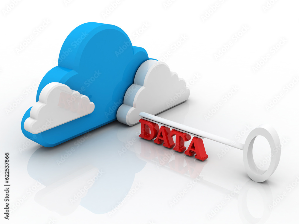Poster 3d rendering cloud online storage icons with data
