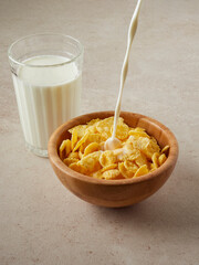 Healthy cornflakes with milk for breakfast    