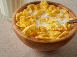 Healthy cornflakes with milk for breakfast    