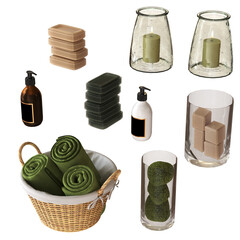 Bathroom accessories isolated on transparent background, bidet, 3D illustration, cg render
