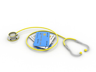 3d rendering  credit or debit card with stethoscope
