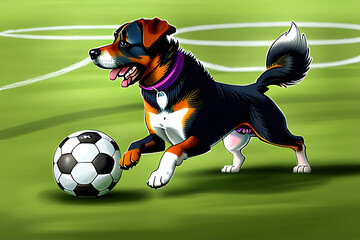 Draw a picture of a dog playing soccer