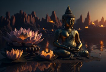 Buddha Purnima Vesak day background, AI generated