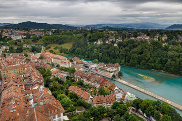 view from Berner Münster over the oldtown of Bern with Aare in summer