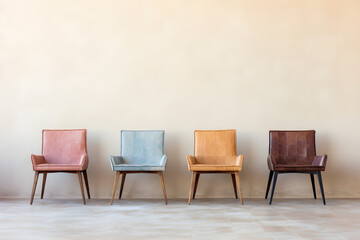 Obraz premium modern minimalist leather chairs in modern room interior on empty concrete wall background