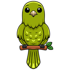 Cute green canary cartoon on tree branch