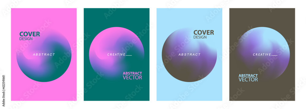 Aufkleber Futuristic abstract backgrounds with color gradient spheres for creative graphic design. Blurred round shapes. Cover templates set. Vector illustration.