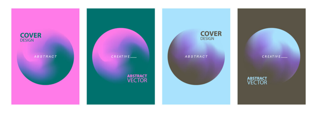 Futuristic abstract backgrounds with color gradient spheres for creative graphic design. Blurred round shapes. Cover templates set. Vector illustration.
