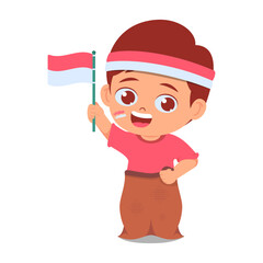 Cute boy celebrates Indonesia's anniversary by participating in a sack race