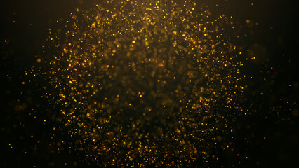 Fototapeta na wymiar Gold particles abstract background with shining golden particle stars circle dust. Beautiful futuristic glittering in space on black background.