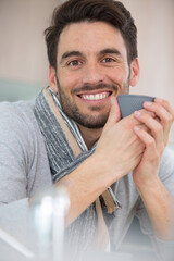 happy man taking a coffee break