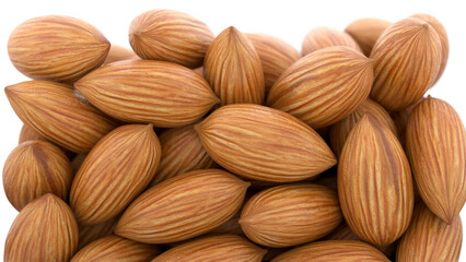 Close up of Almonds on white background, 3D rendering.