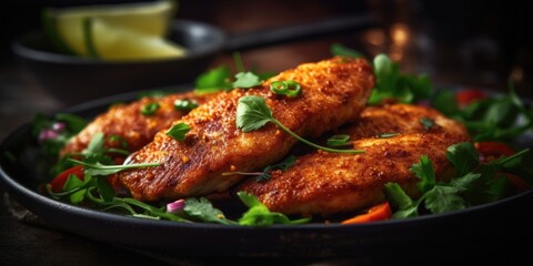 Try this spicy tilapia fillet recipe for a flavor explosion Creating using generative AI tools - obrazy, fototapety, plakaty