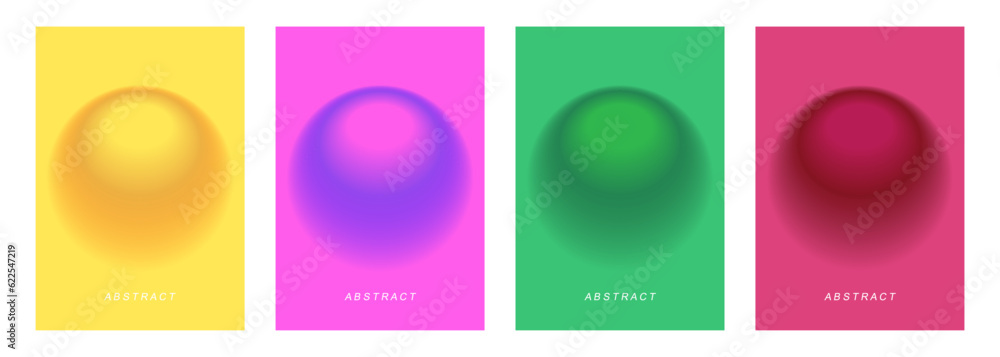 Poster Blurred spheres set. Abstract backgrounds with color gradient defocused round shapes for creative graphic design. Vector illustration.