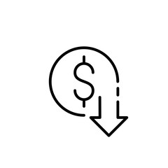 Cash back sign. Dollar in an arrow pointing down. Pixel perfect, editable stroke icon