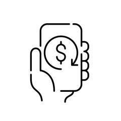 Receiving money cash back. Smart phone banking app. Customer rewards program. Pixel perfect, editable stroke icon
