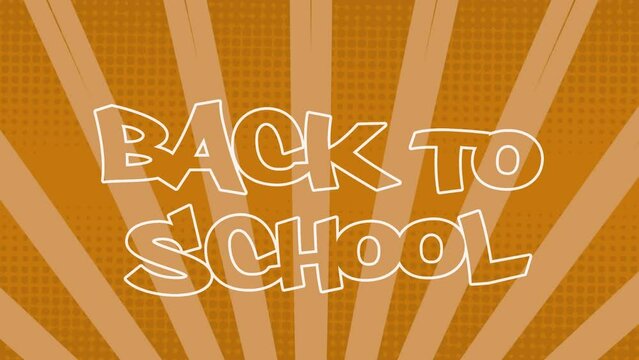 Animation of back two school text over orange stripes spinning