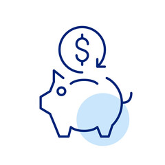 Money cash back. Bonus program. Returns on buying good. Dollar sign and piggy bank. Pixel perfect, editable stroke icon