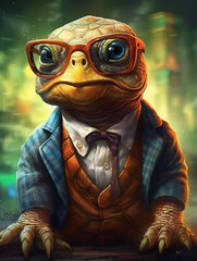 Cute turtle wear suit cartoon character