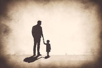 Poignant minimalist charcoal drawing, expertly capturing light and shadow. Features sentimental father-child bonding scene to evoke emotions - perfect for Father's Day. Generative AI