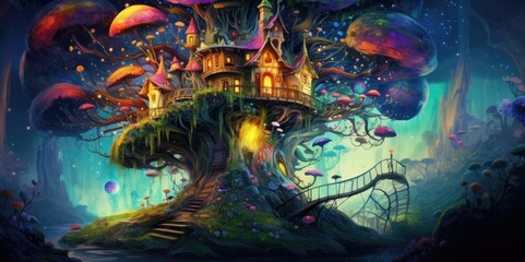Fototapeta na wymiar Enchanted Treehouse Haven, generative ai
