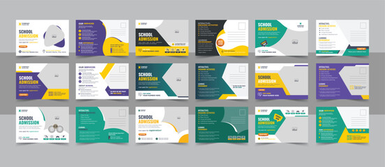 Modern kids back to school education admission postcard template bundle, Modern professional school admission postcard template design layout