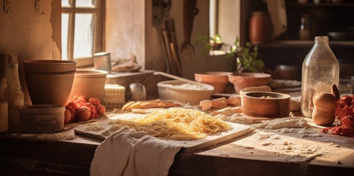 Capturing the Essence of Amalfi Coast: Rustic Pasta Prep, generative ai