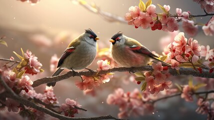 Obraz premium springtime, with blooming flowers and birds singing in the background,