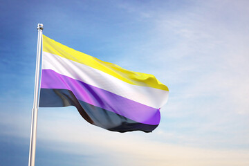 Nonbinary flag on background of sky