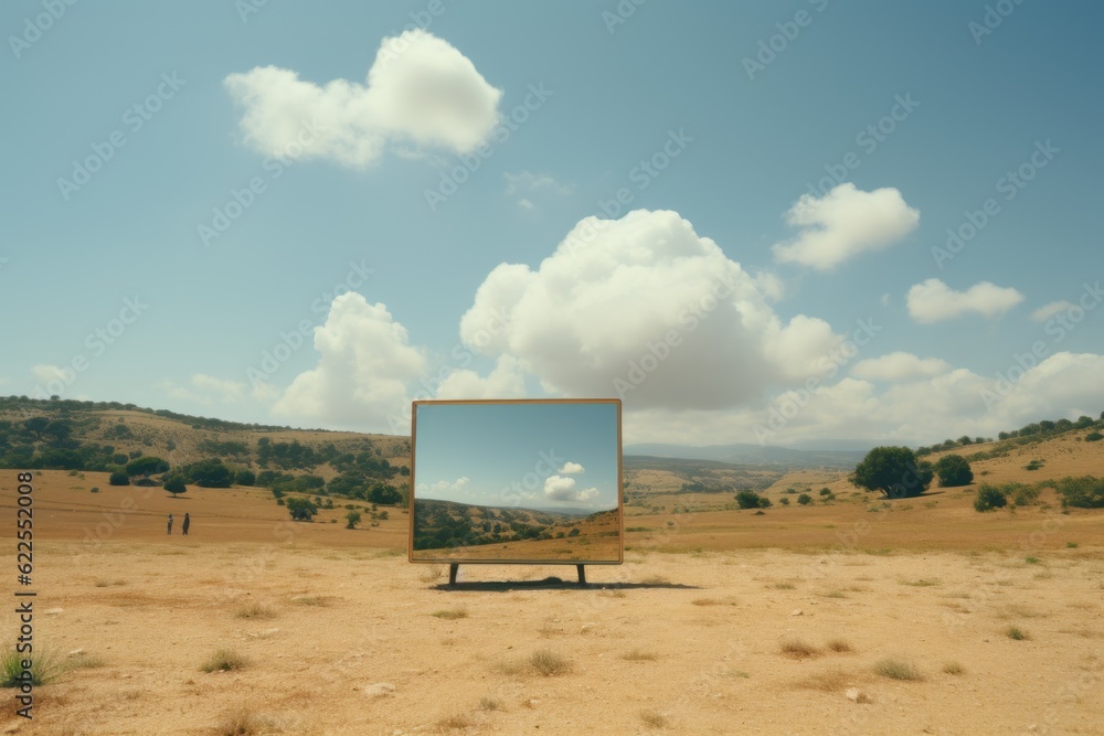 Aufkleber a mirror sitting in the middle of a field. generative ai image.