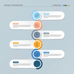 Infographic suqare process design with icons and 6 options or steps.