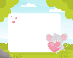 Empty Card with Cute Mouse as Funny Little Animal Vector Template