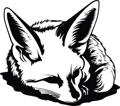 Fennec Fox Sleeping Logo Monochrome Design Style