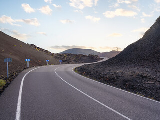 Timanfaya. Volcanic road in Lanzarote. 